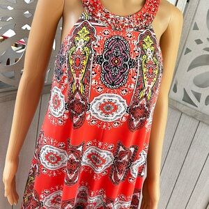 INC International Concepts Halter Dress Orange multicolor Metal Studs Size Med